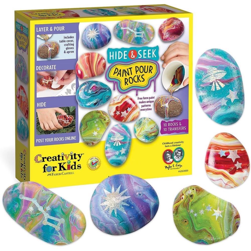Hide and Seek Paint Pour Rock Painting Art Kit - Arts and Craft Activities for